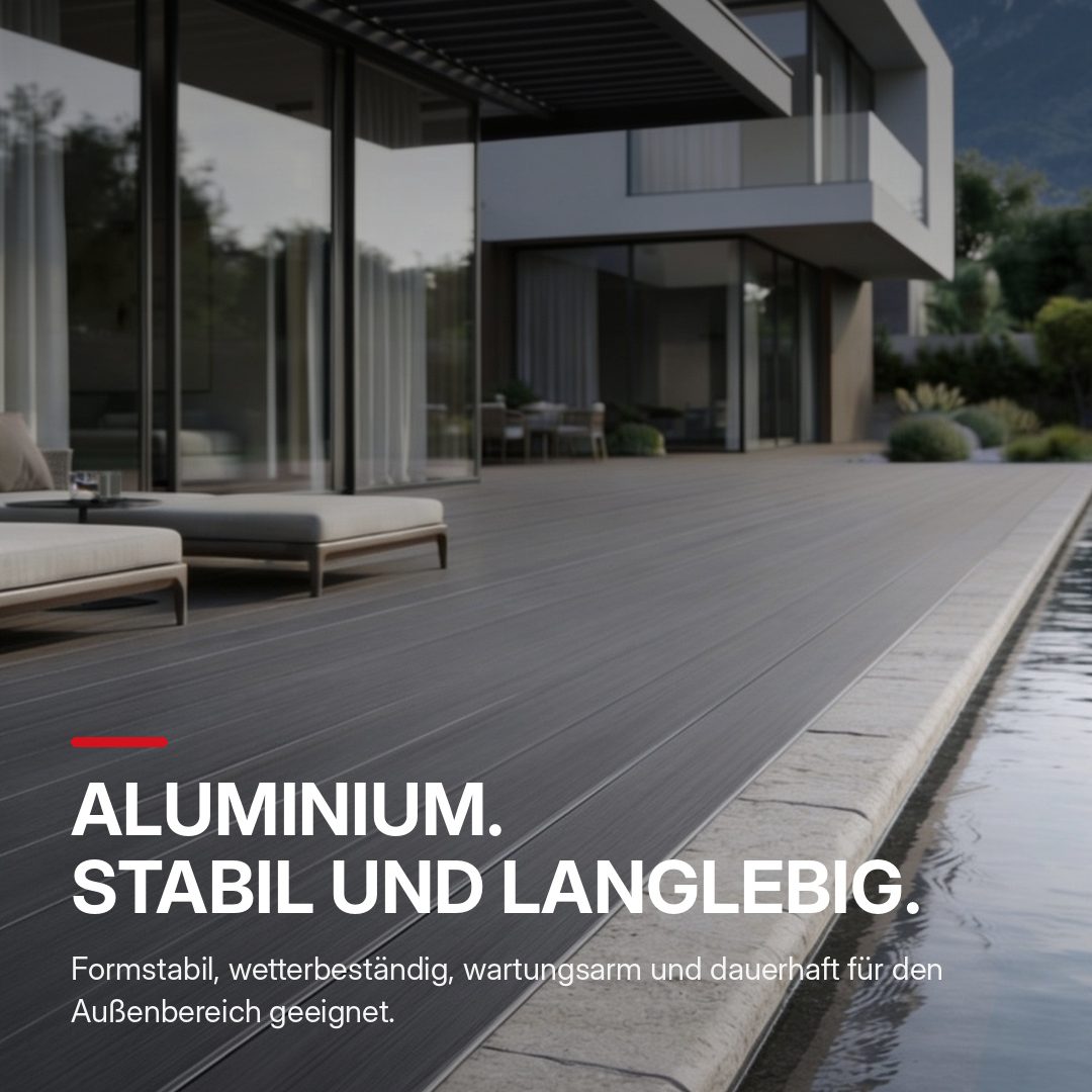 LOTTERS PROF WPC Moderne Terrasse aus Aluminium, elegant und robust, ideal für Außenbereiche.