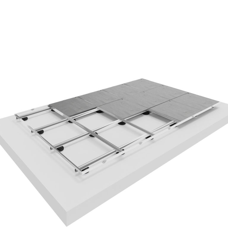 LOTTERS-Bodensystems Steine Abstrakte Darstellung eines modularen LOTTERS System mit grauen Platten und Rahmenstruktur.